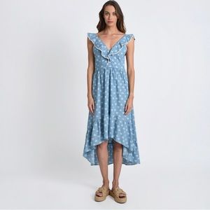 NWT Molly bracken large blue palm tree high low woven dress